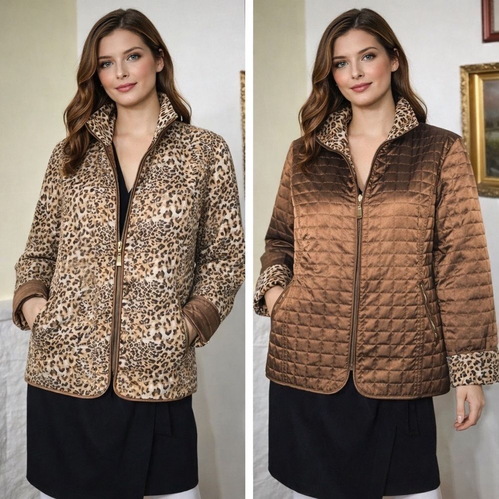 Reversible Quilted Leopard Print & Bronze Jacket Stunning